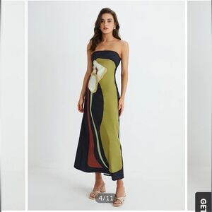 Commense Floral Print Split Tube Long Dress